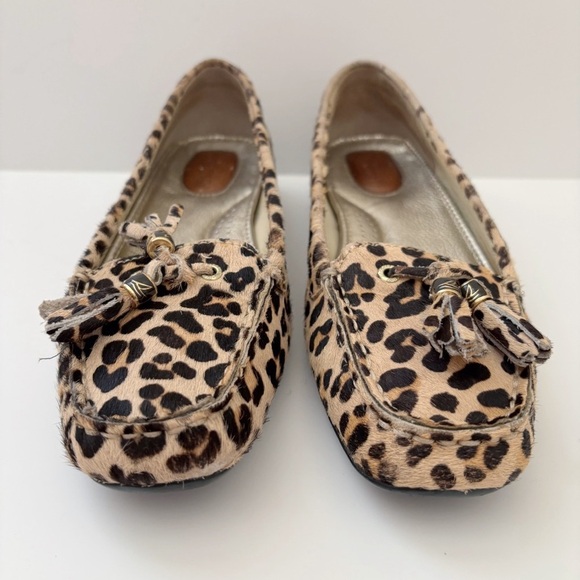 Sperry Leopard Print Calf Hair Tassel Loafers 7.5 Leather Slip On - Picture 2 of 11